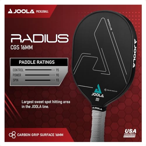 41nweehk6l 1.jpg JOOLA Radius Pro Pickleball Paddle - Textured Grip for Spin and Control, 16mm Honeycomb Core, Largest Sweetspot