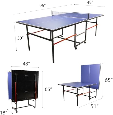 Professional Ping Pong Table for Indoor & Outdoor Games (Mid-Size, Foldable & Portable, Blue, 8FT) Foldable & Portable M