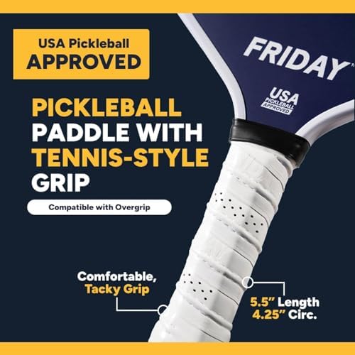 Friday Pickleball Paddle - Durable Carbon Fiber, USA Pickleball Approved, Gritty Surface for Spin