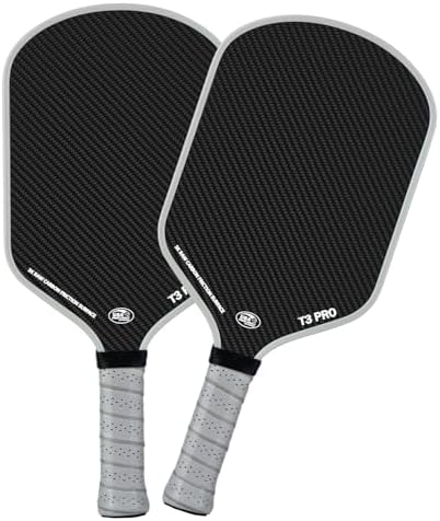 Pickleball Paddle - 3K Raw Carbon Fiber Surface + Carbon Abrasion Surface with High Grit & Spin, Sure-Grip Elongated Han