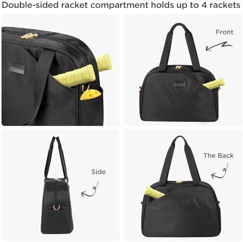 CHICECO Large Black Pickleball Bags - Stylish Paddle Bag for Women with Adjustable Strap, 2-4 Paddles and Shoes