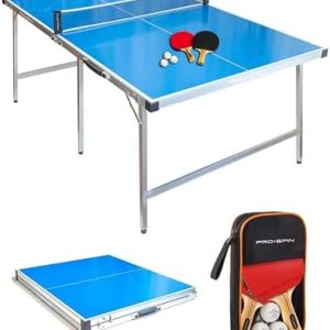 Pro-Spin Compact Ping Pong Table - Foldable, Portable, 72" x 41" Mid-Size | Weatherproof Indoor/Outdoor | 100% Pre-Assem