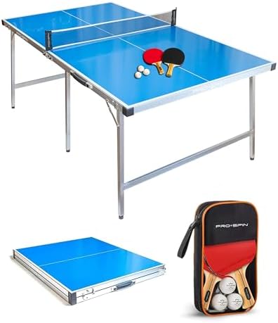 Pro-Spin Compact Ping Pong Table - Foldable, Portable, 72" x 41" Mid-Size | Weatherproof Indoor/Outdoor | 100% Pre-Assem