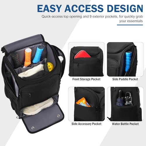 Pickleball Bag Backpack for Men and Women Fits 4+ Paddles SEO Title: Pickleball Bag Backpack for Men and Women: Fits 4+