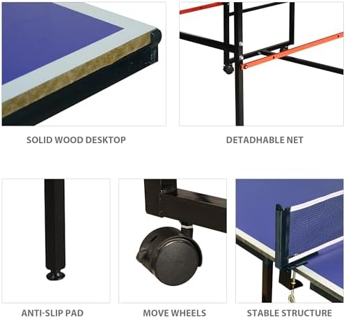 Professional Ping Pong Table for Indoor & Outdoor Games (Mid-Size, Foldable & Portable, Blue, 8FT) Foldable & Portable M