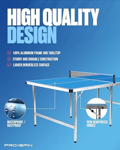 Pro-Spin Compact Ping Pong Table - Foldable, Portable, 72" x 41" Mid-Size | Weatherproof Indoor/Outdoor | 100% Pre-Assem