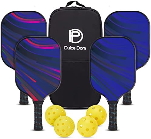 Dulce Dom Pickleball Paddles Set of 4 - USAPA Approved, Fiberglass/Carbon Fiber Pickleball Rackets, Perfect for Beginner