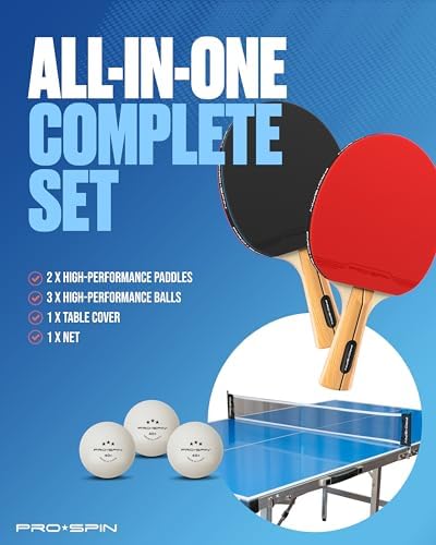 Pro-Spin Compact Ping Pong Table - Foldable, Portable, 72" x 41" Mid-Size | Weatherproof Indoor/Outdoor | 100% Pre-Assem