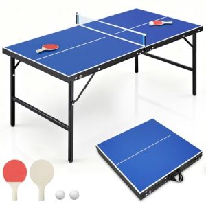 5FT Portable Ping Pong Table, Foldable Indoor/Outdoor Game Table for Adults/Teens, Quick Assembly & Easy Setup