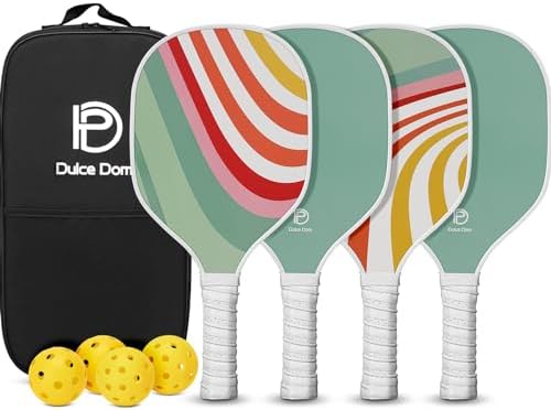 Dulce Dom Pickleball Paddles Set of 4 - USAPA Approved, Fiberglass/Carbon Fiber Pickleball Rackets, Perfect for Beginner