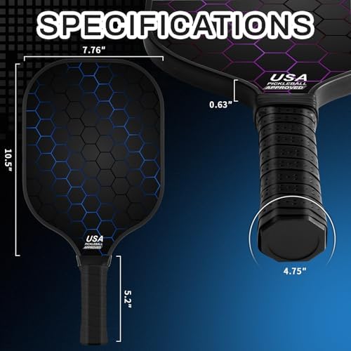 T300 Carbon Fiber Lightweight Pickleball Paddles Set of 2 for Beginner Intermediate Pro Gifts