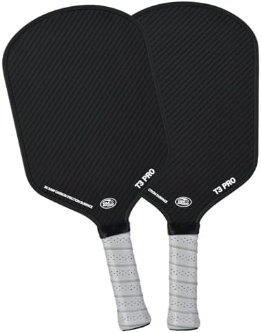 Pickleball Paddle - 3K Raw Carbon Fiber Surface + Carbon Abrasion Surface with High Grit & Spin, Sure-Grip Elongated Han