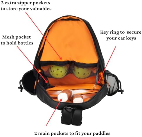 Water-Resistant Slingshot Pickleball Bag for 3 Paddles - Black, 18L | Lightweight Durable Pickleball Bag with Fence Hoo