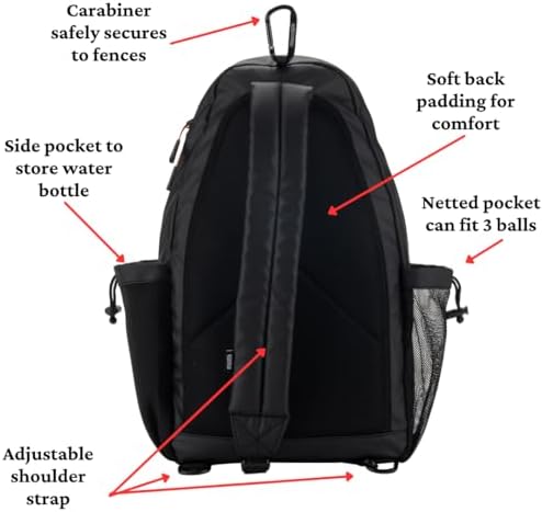 Water-Resistant Slingshot Pickleball Bag for 3 Paddles - Black, 18L | Lightweight Durable Pickleball Bag with Fence Hoo