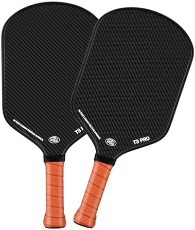 Pickleball Paddle - 3K Raw Carbon Fiber Surface + Carbon Abrasion Surface with High Grit & Spin, Sure-Grip Elongated Han