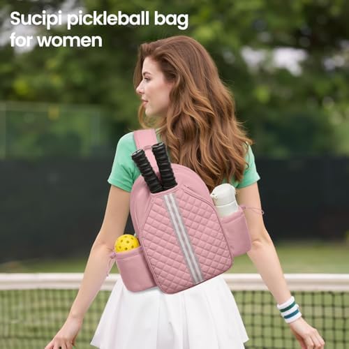 Sucipi Lightweight Pickleball Bags for Women Stylish Quilted Pickleball Paddle Sling Bag Backpack Sucipi Women Lightweig