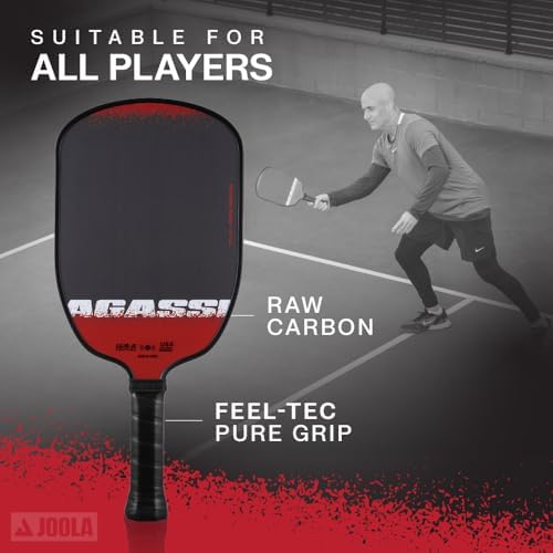 JOOLA Agassi PRO IV Pickleball Paddle - Carbon Fiber Surface Increases Spin & Control - UPA-A Certified - SK Film for Po