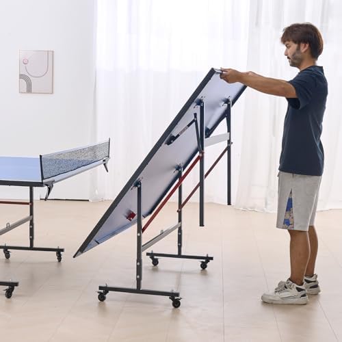 VEVOR Professional Table Tennis Table, Portable MDF Ping Pong Table, Indoor Foldable with Quick Clamp Net, Lockable Whee