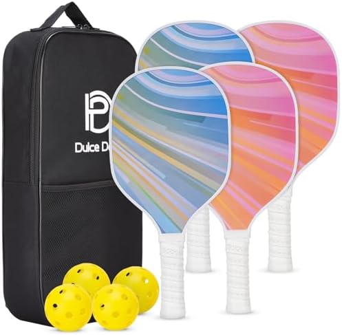 Dulce Dom Pickleball Paddles Set of 4 - USAPA Approved, Fiberglass/Carbon Fiber Pickleball Rackets, Perfect for Beginner