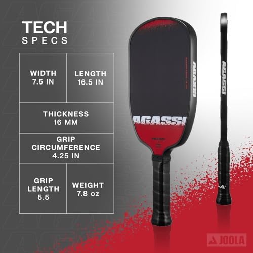 JOOLA Agassi PRO IV Pickleball Paddle - Carbon Fiber Surface Increases Spin & Control - UPA-A Certified - SK Film for Po