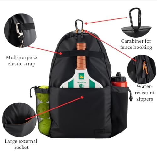 Water-Resistant Slingshot Pickleball Bag for 3 Paddles - Black, 18L | Lightweight Durable Pickleball Bag with Fence Hoo