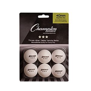 Champion Sports 3 Star Table Tennis Balls Pack for Tournament, Professional Use, White, 40mm Seamless Design, 6 Pack, Ch