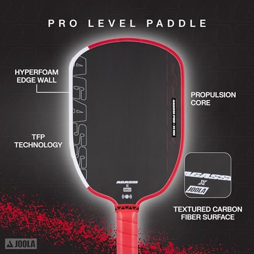 JOOLA Agassi PRO IV Pickleball Paddle - Carbon Fiber Surface Increases Spin & Control - UPA-A Certified - SK Film for Po