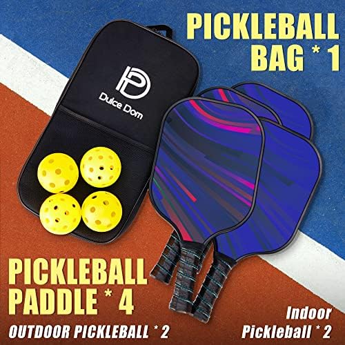 Dulce Dom Pickleball Paddles Set of 4 - USAPA Approved, Fiberglass/Carbon Fiber Pickleball Rackets, Perfect for Beginner