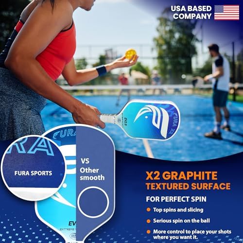 FURA Pickleball Paddle Set of 2 - Lightweight Graphite Rackets for Superior Spin & Control - Includes Bag, Balls & Grips