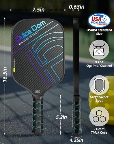 Dulce Dom Pickleball Paddles Set of 4 - USAPA Approved, Fiberglass/Carbon Fiber Pickleball Rackets, Perfect for Beginner