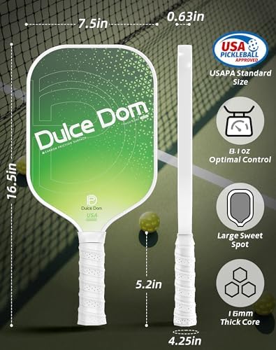 Dulce Dom Pickleball Paddles Set of 4 - USAPA Approved, Fiberglass/Carbon Fiber Pickleball Rackets, Perfect for Beginner