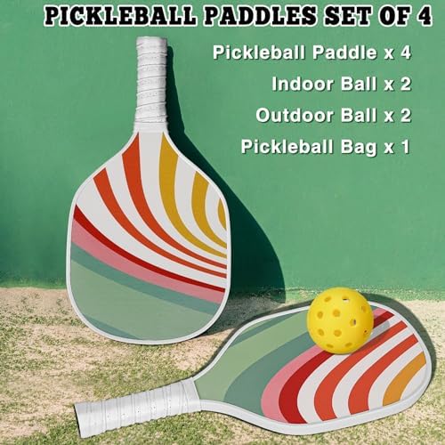 Dulce Dom Pickleball Paddles Set of 4 - USAPA Approved, Fiberglass/Carbon Fiber Pickleball Rackets, Perfect for Beginner
