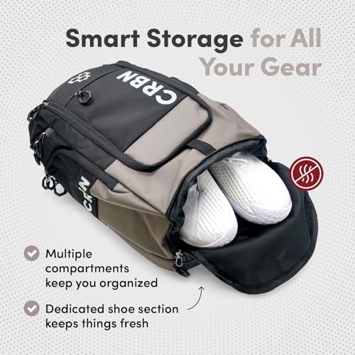 CRBN Pickleball Backpack - Padded Compartment with Space for 3 Paddles, Shoes & More - Pro Team Pickleball Bag