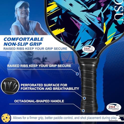 USAPA Approved Carbon Fiber T300 Pickleball Racquet Set for Men, Women, & Kids Light Weight Bag Included