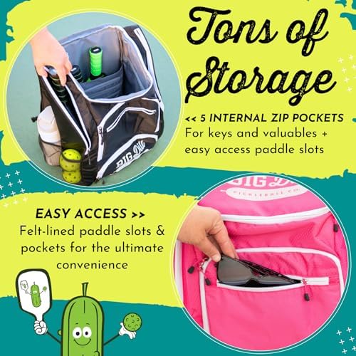 Big Dill Pickleball Backpack for Pickleball Enthusiasts | Large Pickleball Bag with Shoe Compartment for 8+ Paddles & Ac