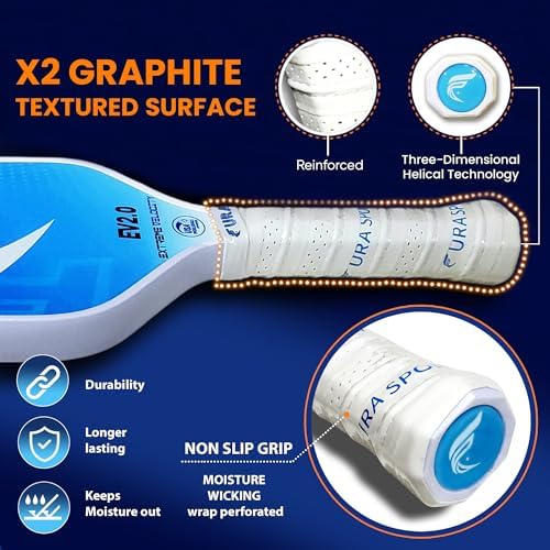 FURA Pickleball Paddle Set of 2 - Lightweight Graphite Rackets for Superior Spin & Control - Includes Bag, Balls & Grips