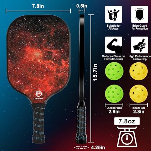 Dulce Dom Pickleball Paddles Set of 4 - USAPA Approved, Fiberglass/Carbon Fiber Pickleball Rackets, Perfect for Beginner