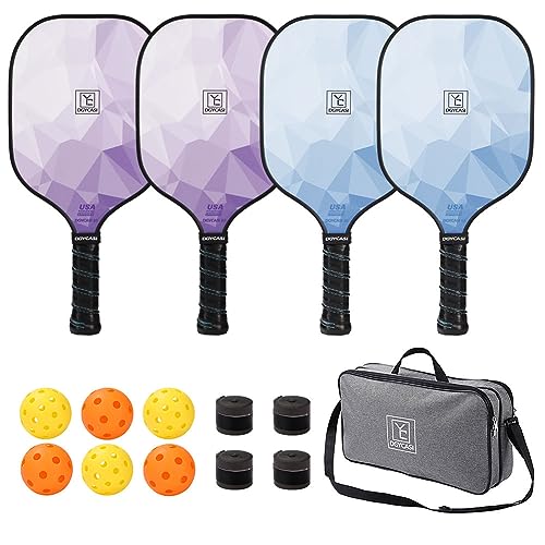 USAPA Approved Pickleball Paddles Set for Women and Men - 4 Paddles, 3 Outdoor, 3 Indoor Balls, Fiberglass Rackets, Over