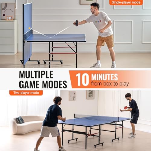 VEVOR Professional Table Tennis Table, Portable MDF Ping Pong Table, Indoor Foldable with Quick Clamp Net, Lockable Whee