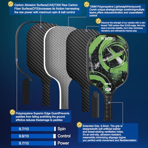 USAPA Approved Carbon Fiber T300 Pickleball Racquet Set for Men, Women, & Kids Light Weight Bag Included