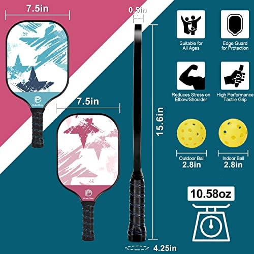 Dulce Dom Pickleball Paddles Set of 4 - USAPA Approved, Fiberglass/Carbon Fiber Pickleball Rackets, Perfect for Beginner