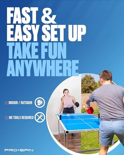 Pro-Spin Compact Ping Pong Table - Foldable, Portable, 72" x 41" Mid-Size | Weatherproof Indoor/Outdoor | 100% Pre-Assem