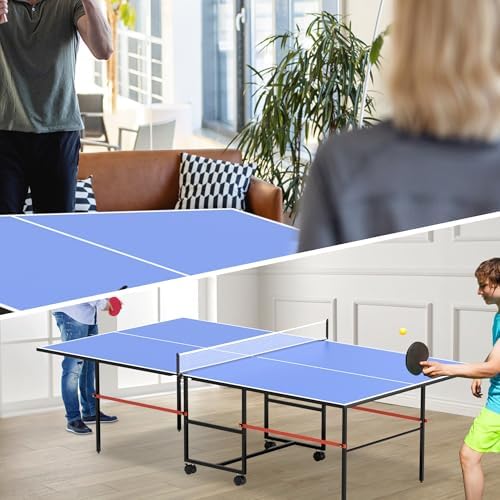 Professional Ping Pong Table for Indoor & Outdoor Games (Mid-Size, Foldable & Portable, Blue, 8FT) Foldable & Portable M