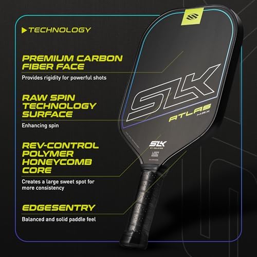 SLK Omega & Atlas Pickleball Paddles | Dual Carbon & Raw Carbon Fiber Face | Powerful Spin & Control for Pickleball Enth