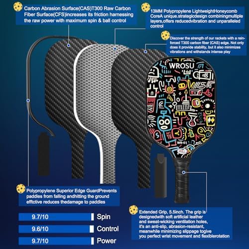 USAPA Approved Carbon Fiber T300 Pickleball Racquet Set for Men, Women, & Kids Light Weight Bag Included