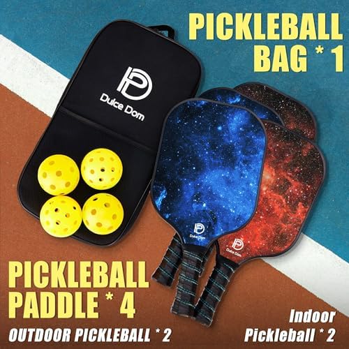 Dulce Dom Pickleball Paddles Set of 4 - USAPA Approved, Fiberglass/Carbon Fiber Pickleball Rackets, Perfect for Beginner