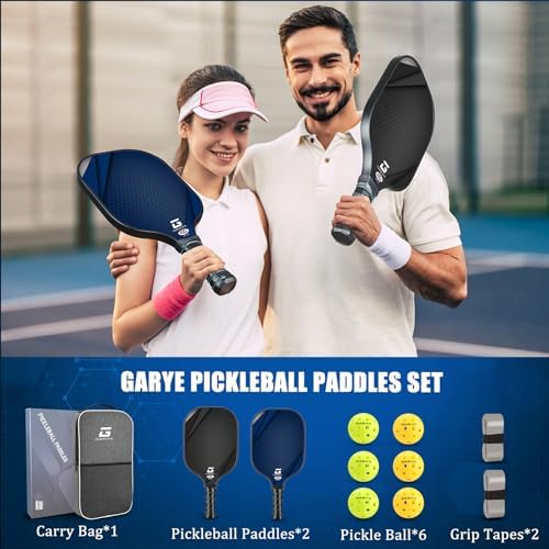 Garye USAPA Approved Carbon Fiber Pickleball Paddles for Men and Women Garye Lightweight Pickle Ball Rackets 2 Pack with