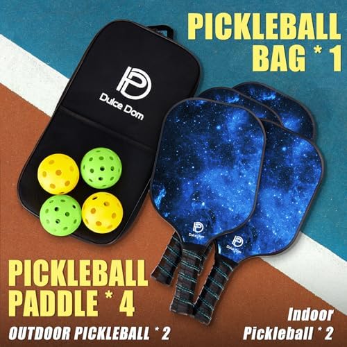 Dulce Dom Pickleball Paddles Set of 4 - USAPA Approved, Fiberglass/Carbon Fiber Pickleball Rackets, Perfect for Beginner