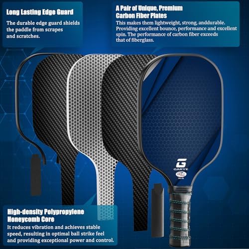 Garye USAPA Approved Carbon Fiber Pickleball Paddles for Men and Women Garye Lightweight Pickle Ball Rackets 2 Pack with