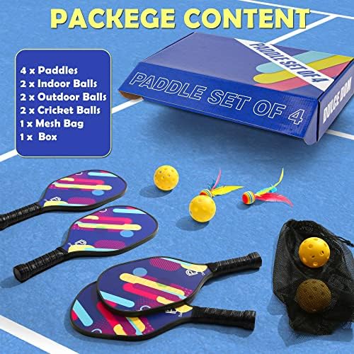Dulce Dom Pickleball Paddles Set of 4 - USAPA Approved, Fiberglass/Carbon Fiber Pickleball Rackets, Perfect for Beginner